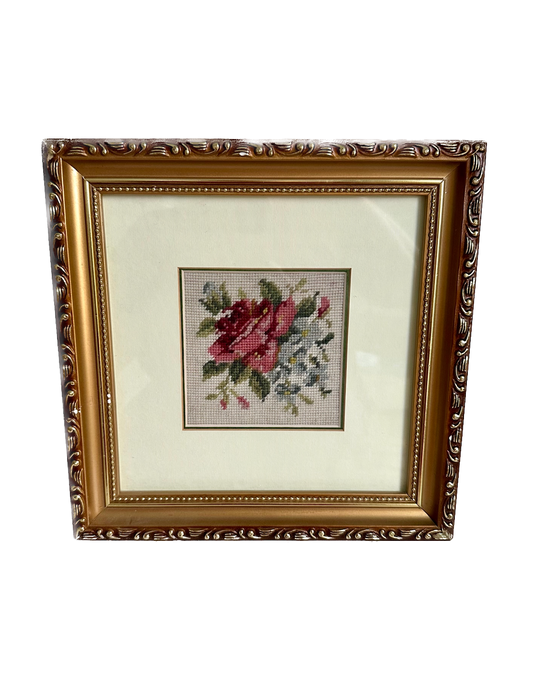 Vintage Rose Framed Needlepoint