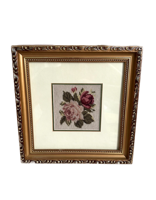 Vintage Rose Framed Needlepoint