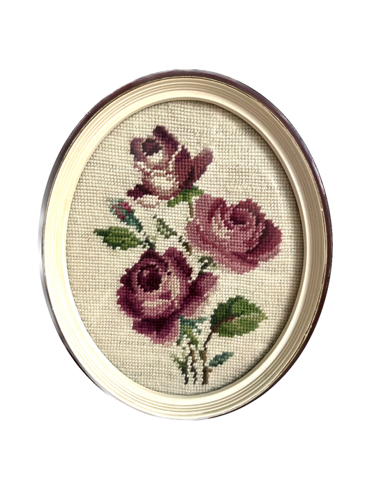 Vintage Rose Framed Needlepoint