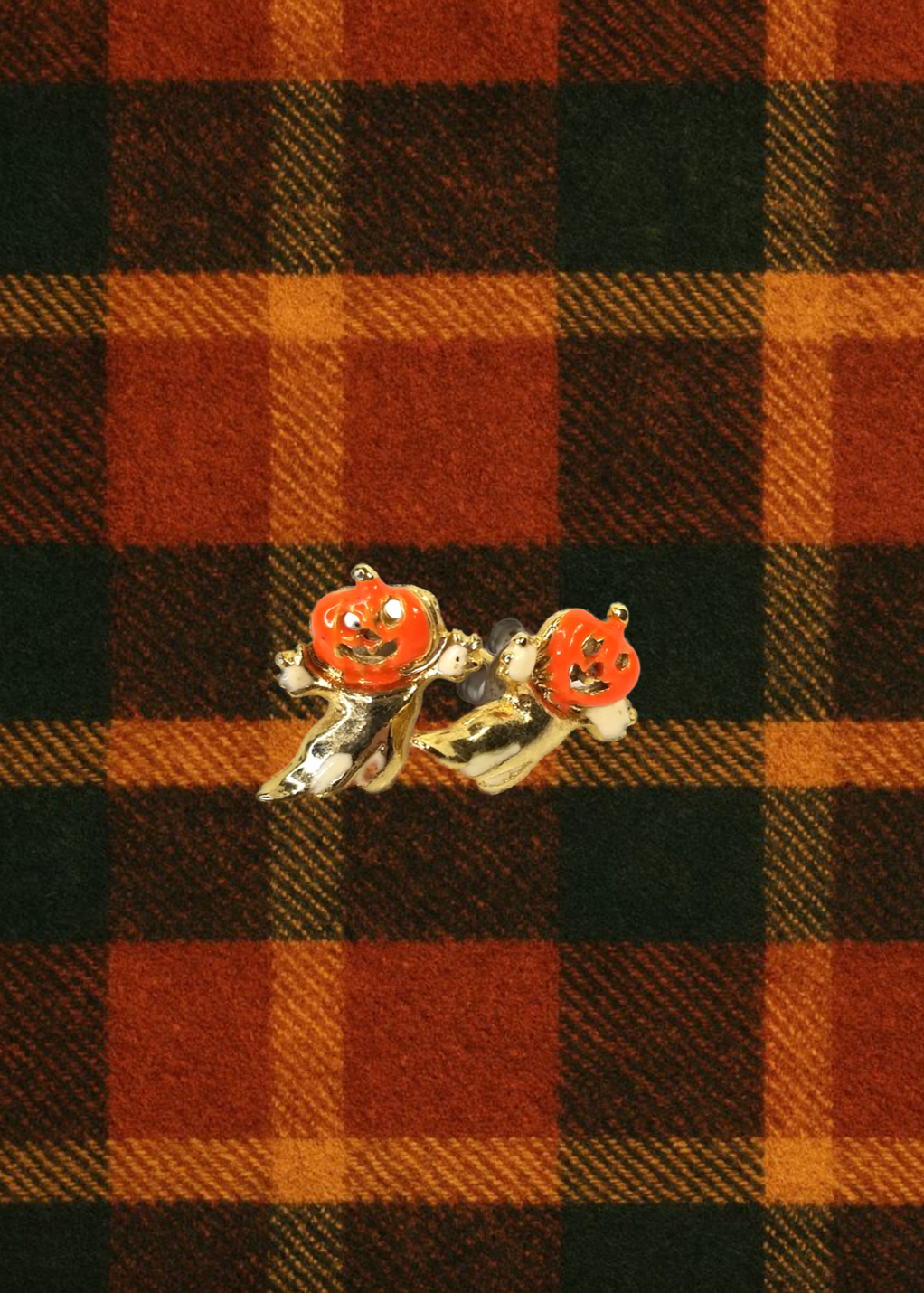 Vintage Mini  Gold Enamel Pumpkin Ghost Earrings