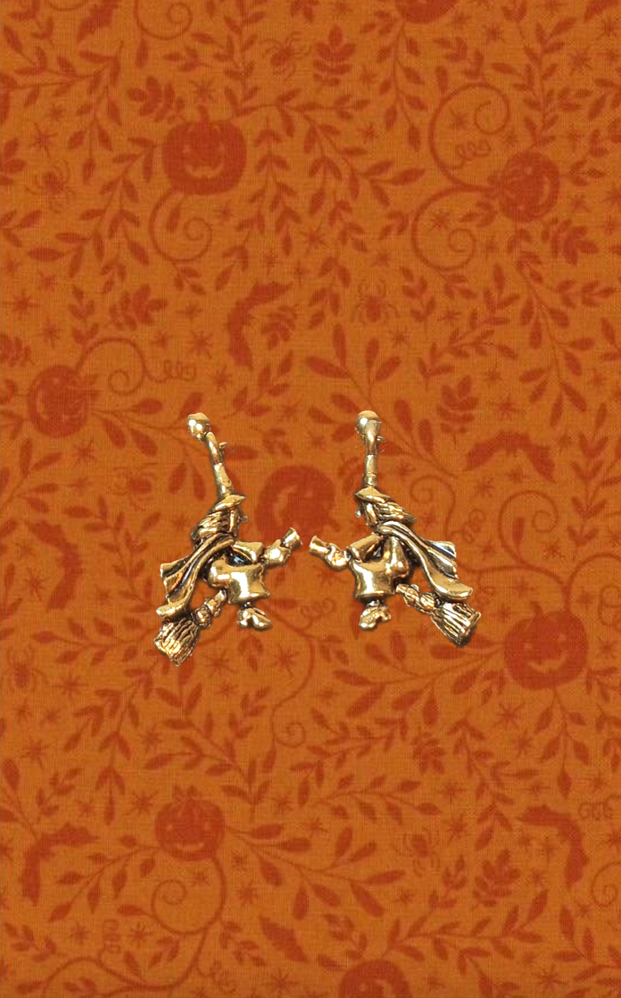 Vintage Gold Toned Witch Dangle Earrings
