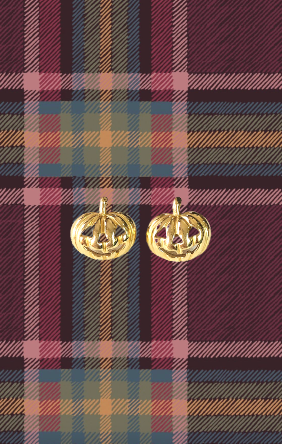Vintage Gold Toned Jack-O-Lantern Stud Earrings