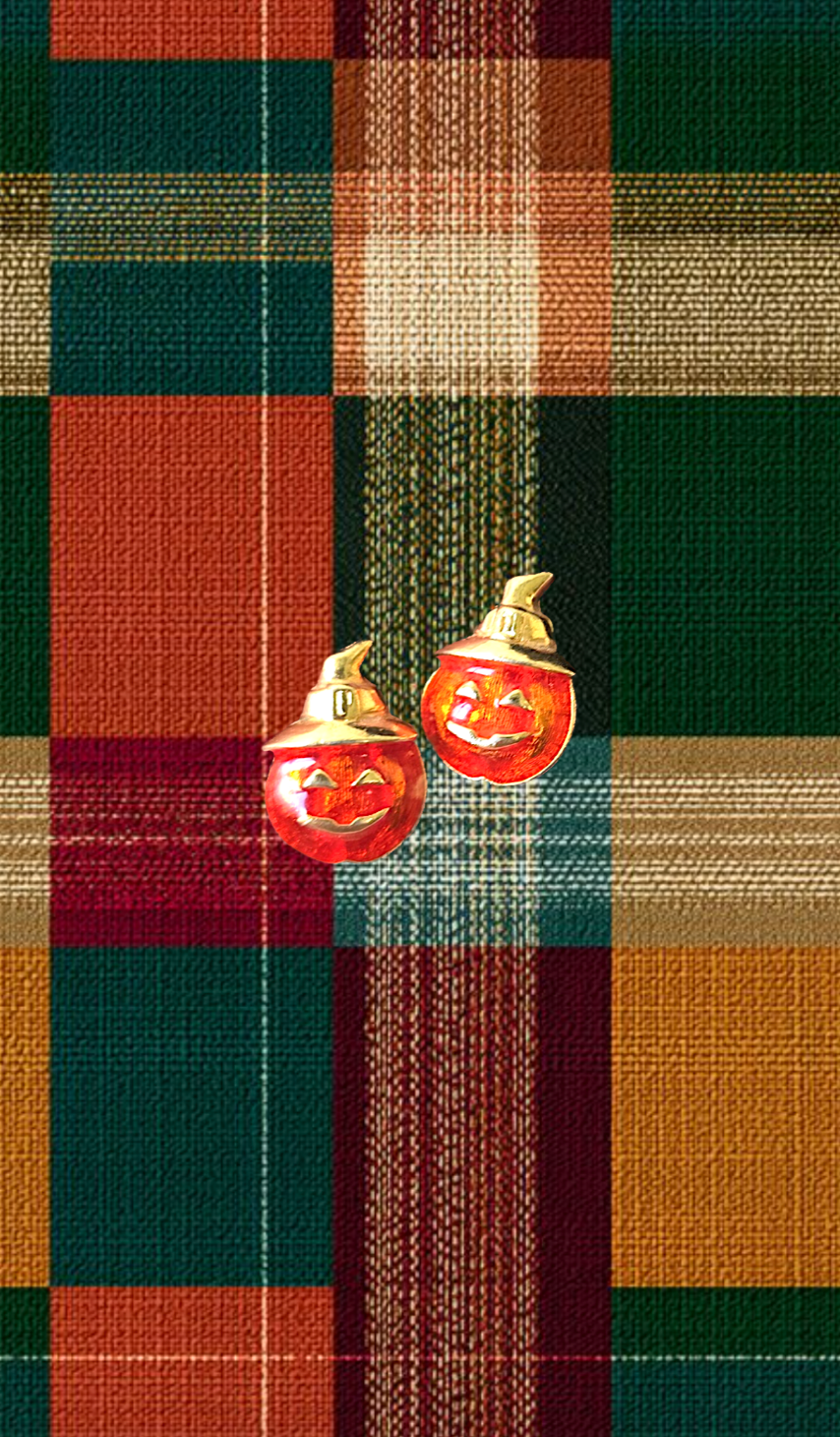 Vintage Orange Pumpkin Jack-O-Lantern Earrings
