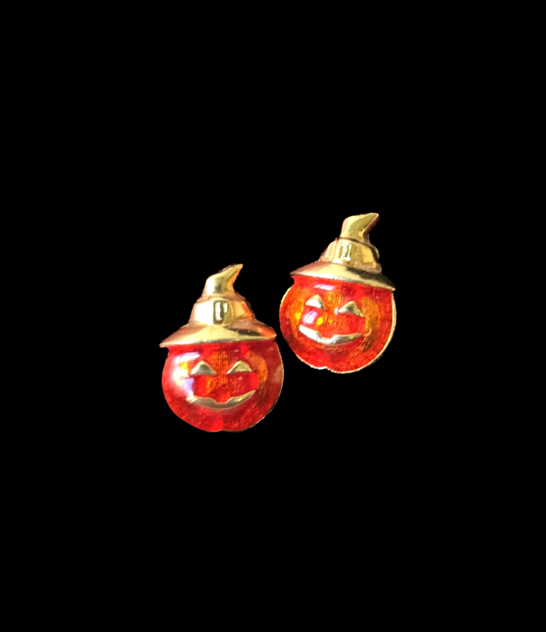Vintage Orange Pumpkin Jack-O-Lantern Earrings