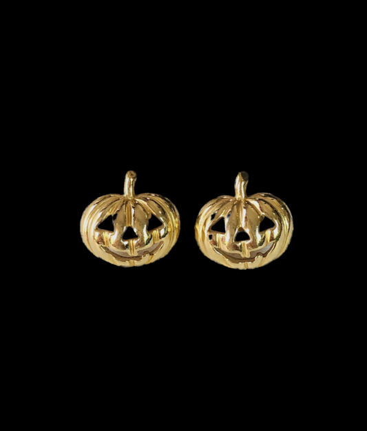 Vintage Gold Toned Jack-O-Lantern Stud Earrings