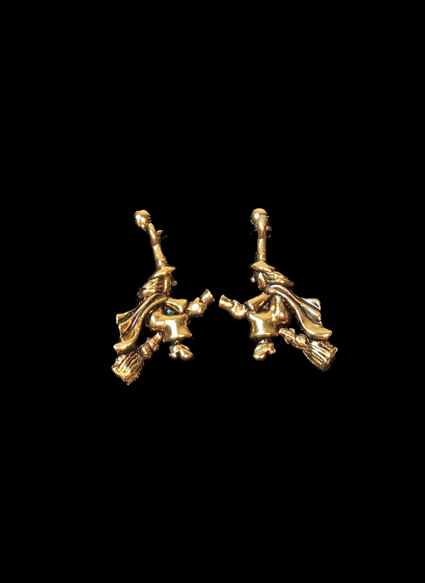 Vintage Gold Toned Witch Dangle Earrings