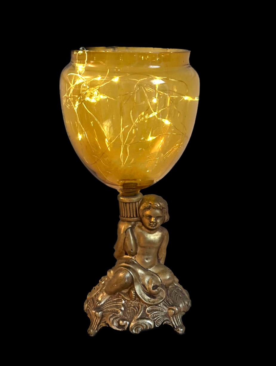 Vintage Brass Cherub Glass Dish