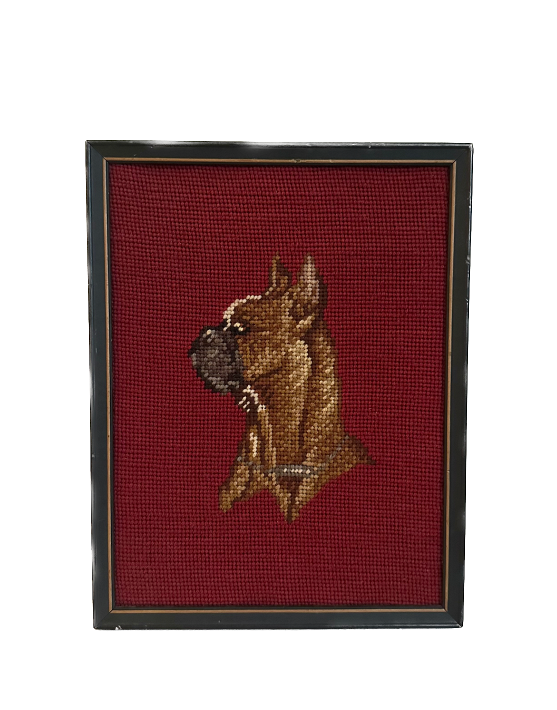 Vintage Boxer Dog Framed Needlepoint