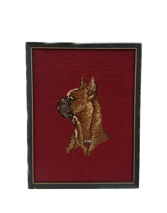 Vintage Boxer Dog Framed Needlepoint