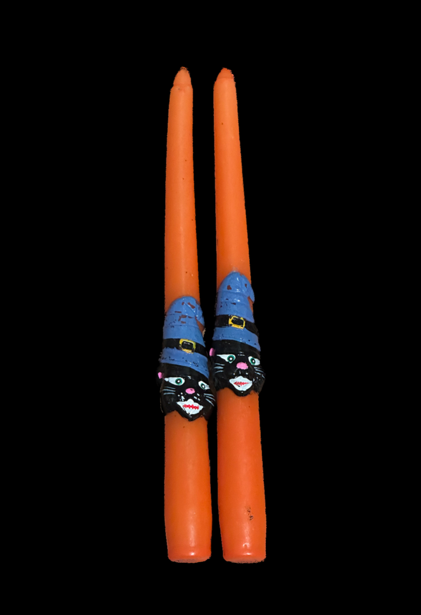 Vintage Black Cat Orange Taper Candles