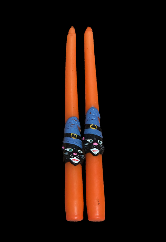 Vintage Black Cat Orange Taper Candles