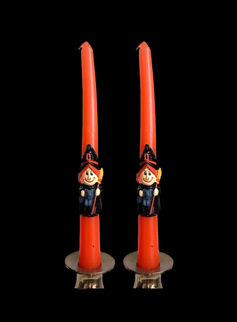 Vintage Halloween Witch Orange Taper Candles