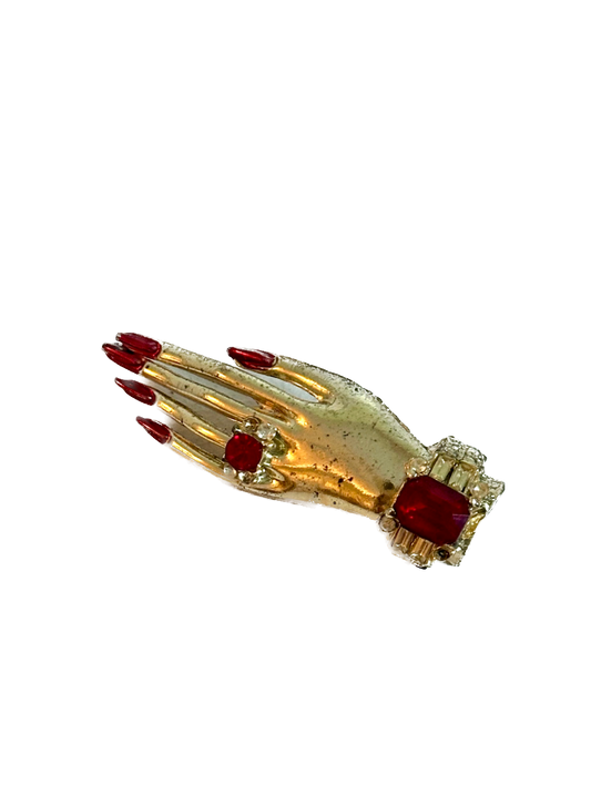Vintage Hand Pin with Red Jewels