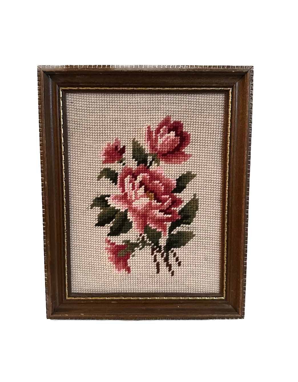 Vintage Pink Floral Framed Needlepoint