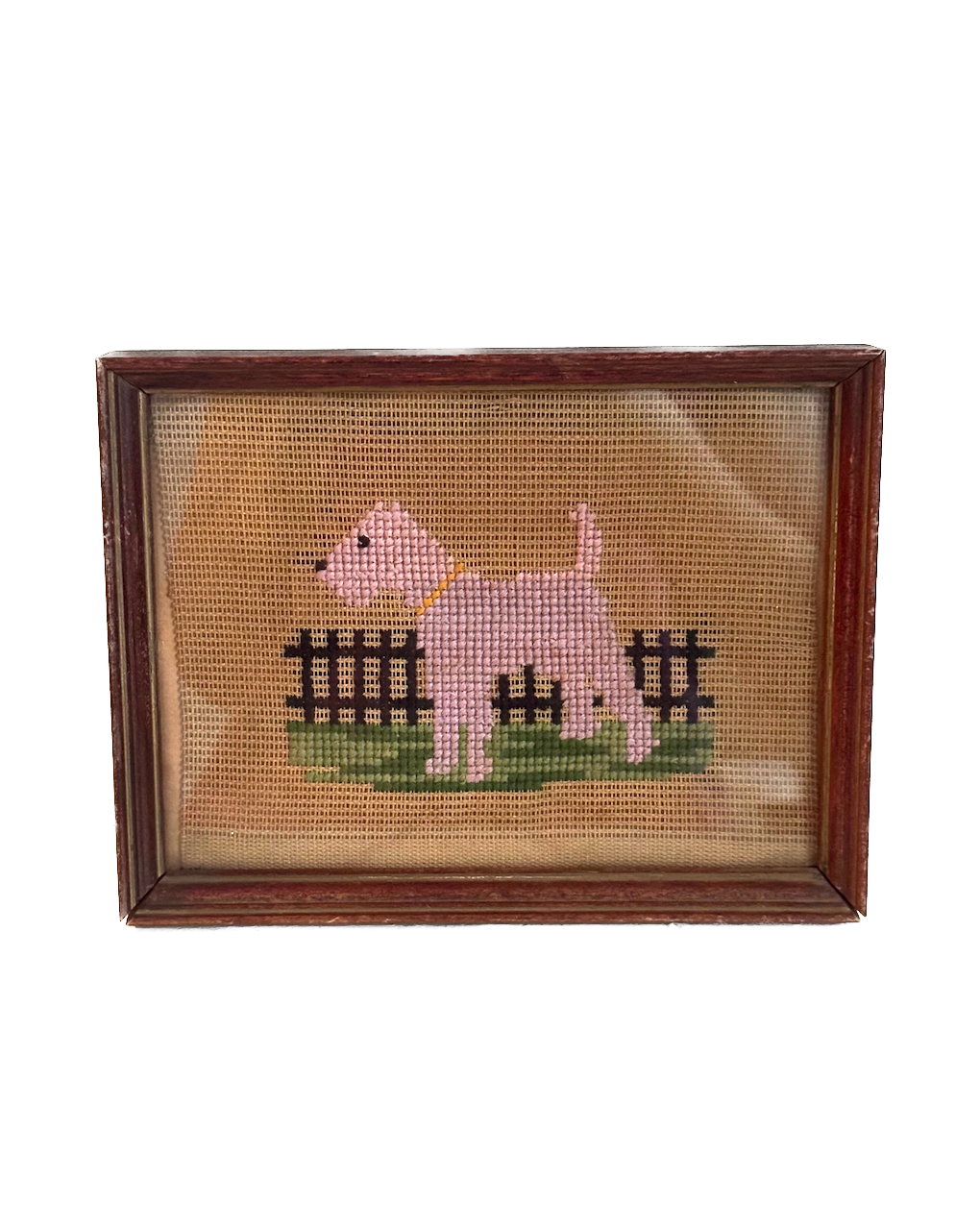 Vintage Terrier Dog Needlepoint in Wood Frame
