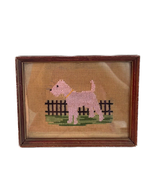 Vintage Terrier Dog Needlepoint in Wood Frame