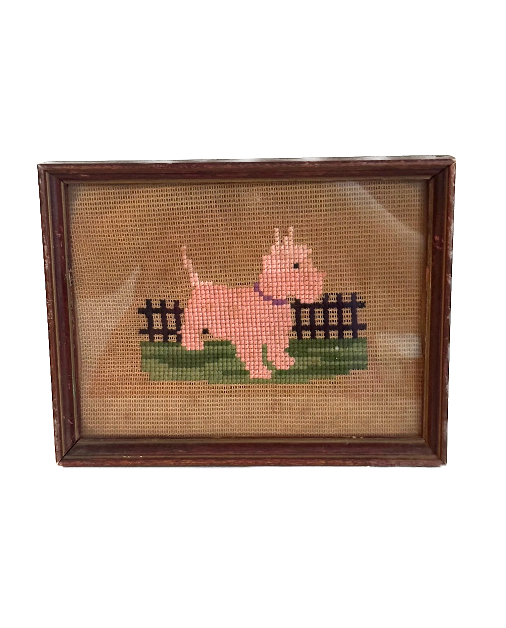 Vintage Scottie Dog Needlepoint in Wood Frame