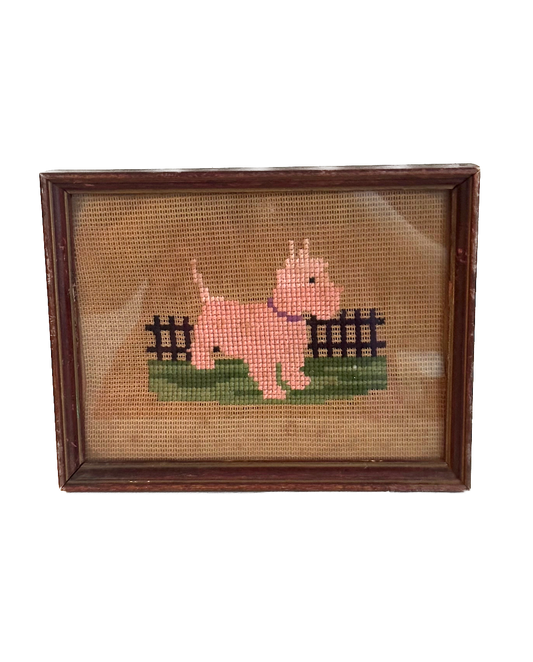 Vintage Scottie Dog Needlepoint in Wood Frame