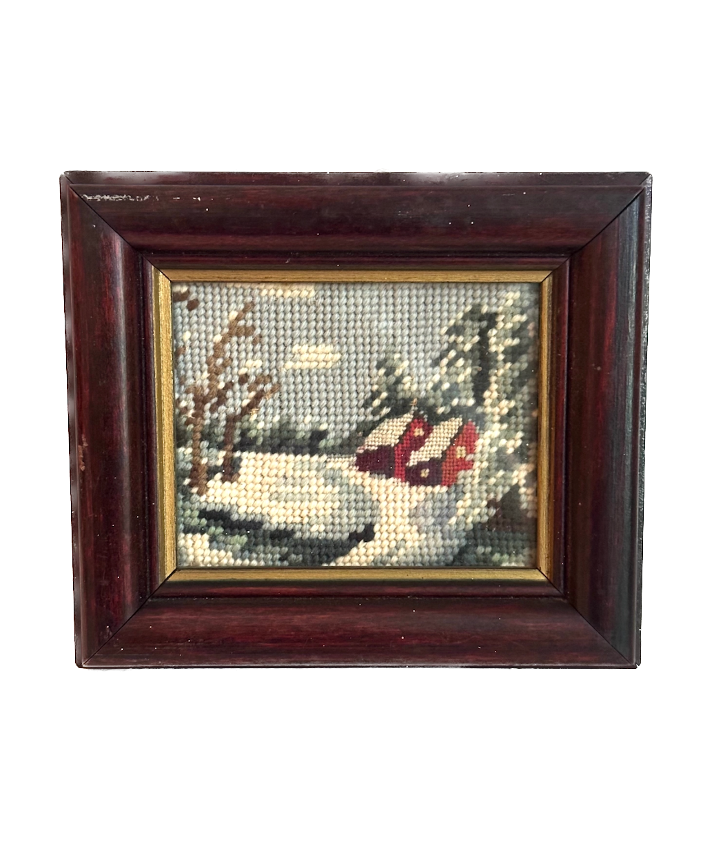 Vintage Winter Scene Framed Needlepoint
