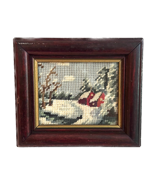 Vintage Winter Scene Framed Needlepoint