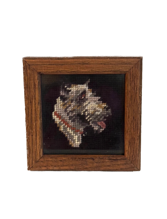 Vintage Schnauzer Dog Needlepoint in Wood Frame