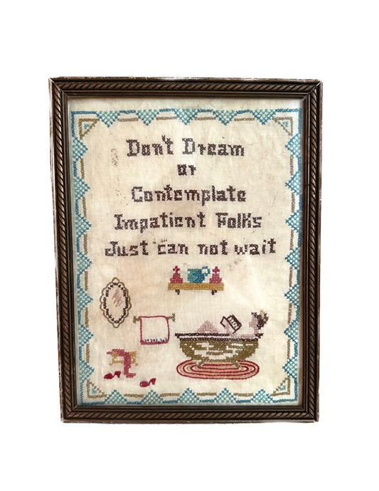 Vintage "Impatient Folks" Framed Needlepoint