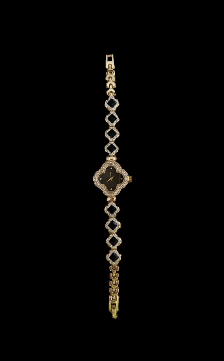Vintage Black and Gold Clover Watch