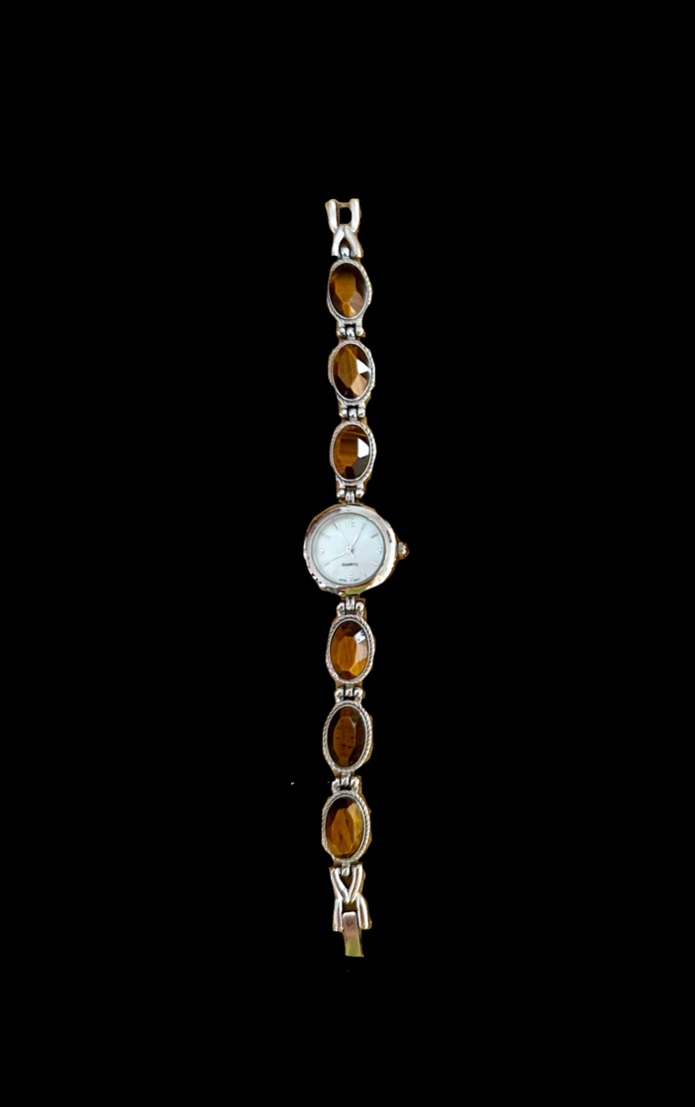 Vintage Amber Brown Faceted Crystal Watch