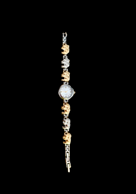 Vintage Two-Tone Gold & Silver Elephant Bracelet Watch