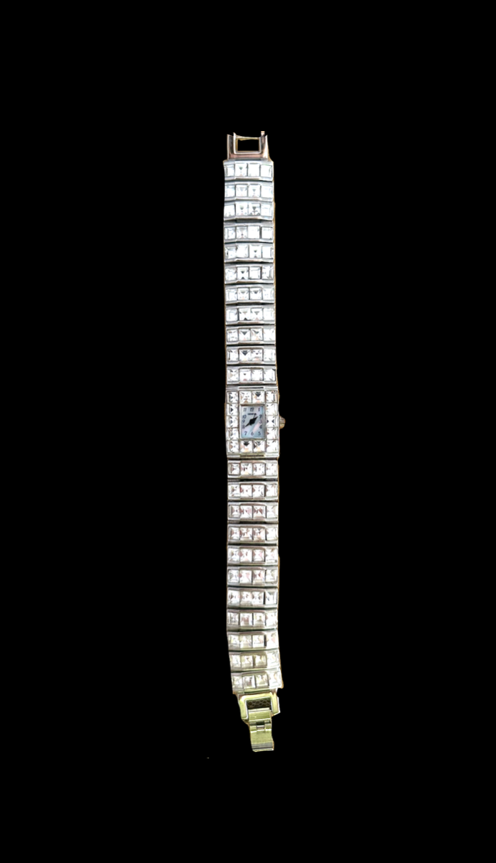 Vintage Silver Tone Square Rhinestone Watch
