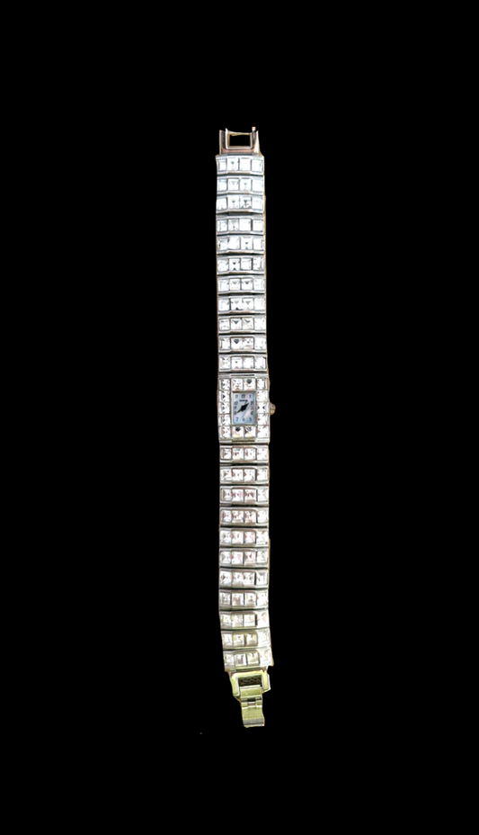 Vintage Silver Tone Square Rhinestone Watch