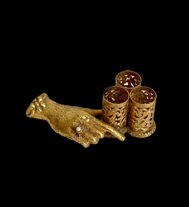 Vintage Brass Hand Lipstick Holder