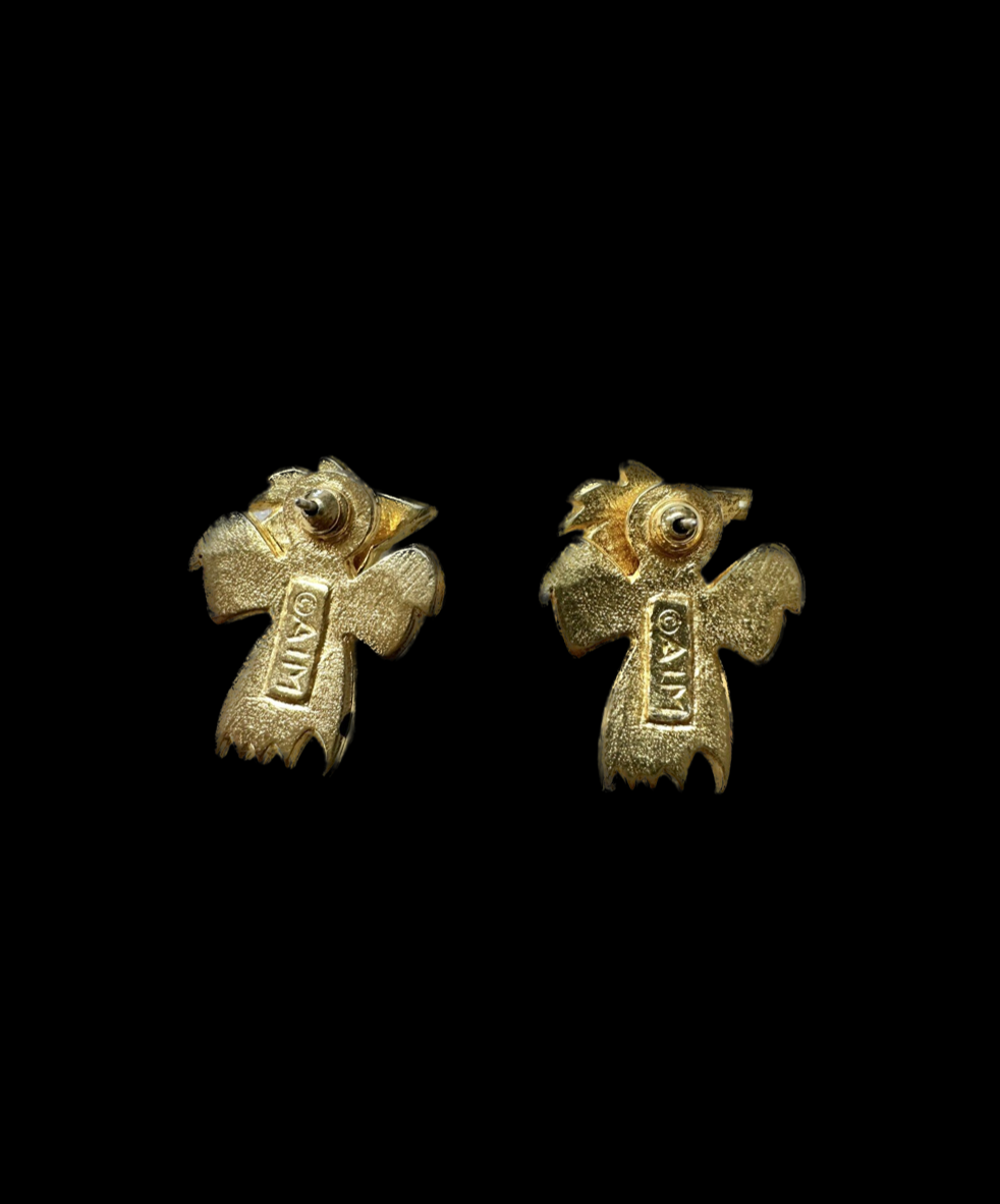 Vintage Gold Tone Enamel Witch Earrings