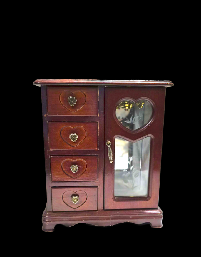 Vintage Wood Heart Jewelry Box