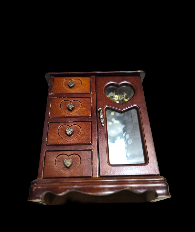 Vintage Wood Heart Jewelry Box