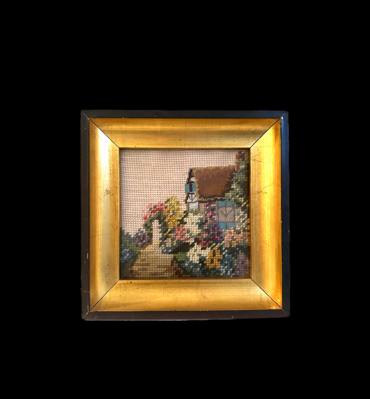 Vintage Cottage Framed Needlepoint