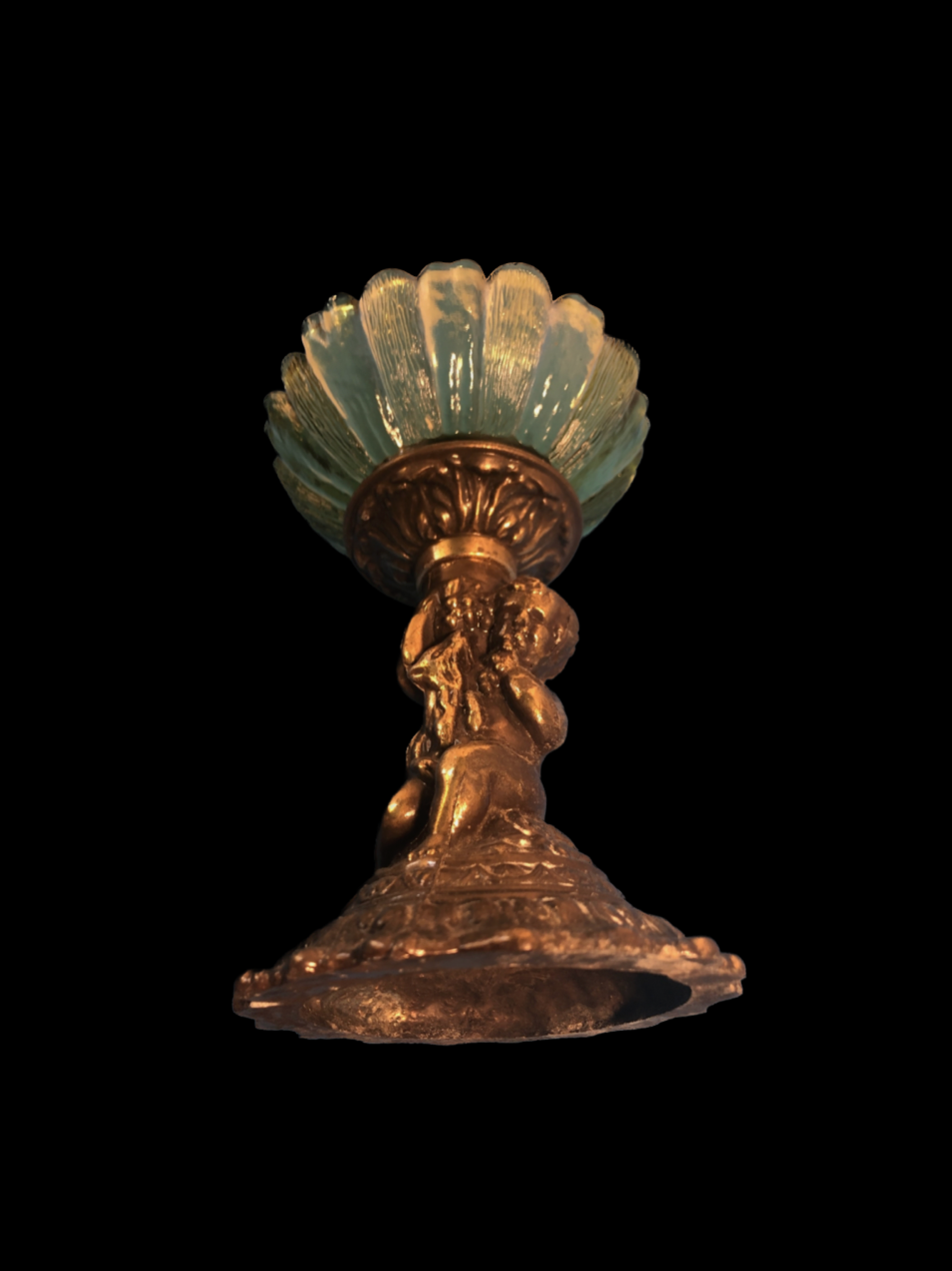 Vintage Brass Cherub Glass Pedestal Dish