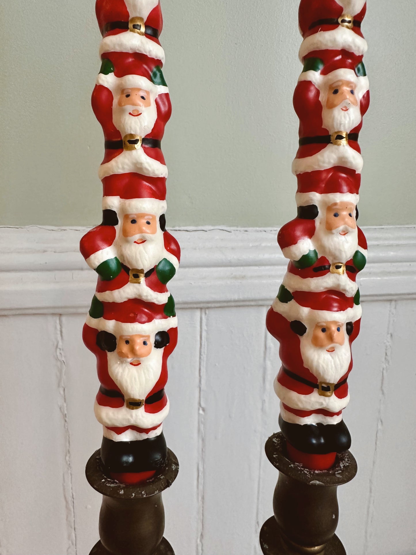 Vintage Christmas Stacked Santas Taper Candles