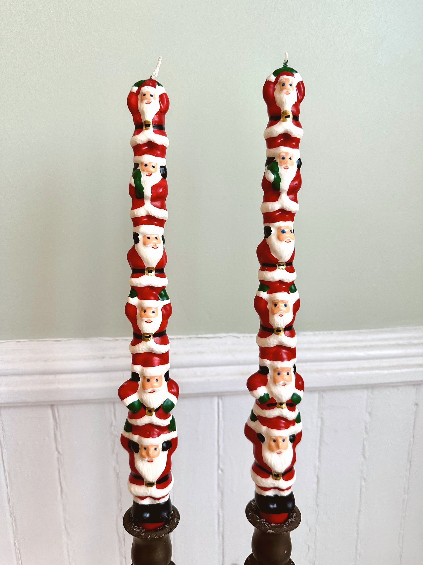 Vintage Christmas Stacked Santas Taper Candles