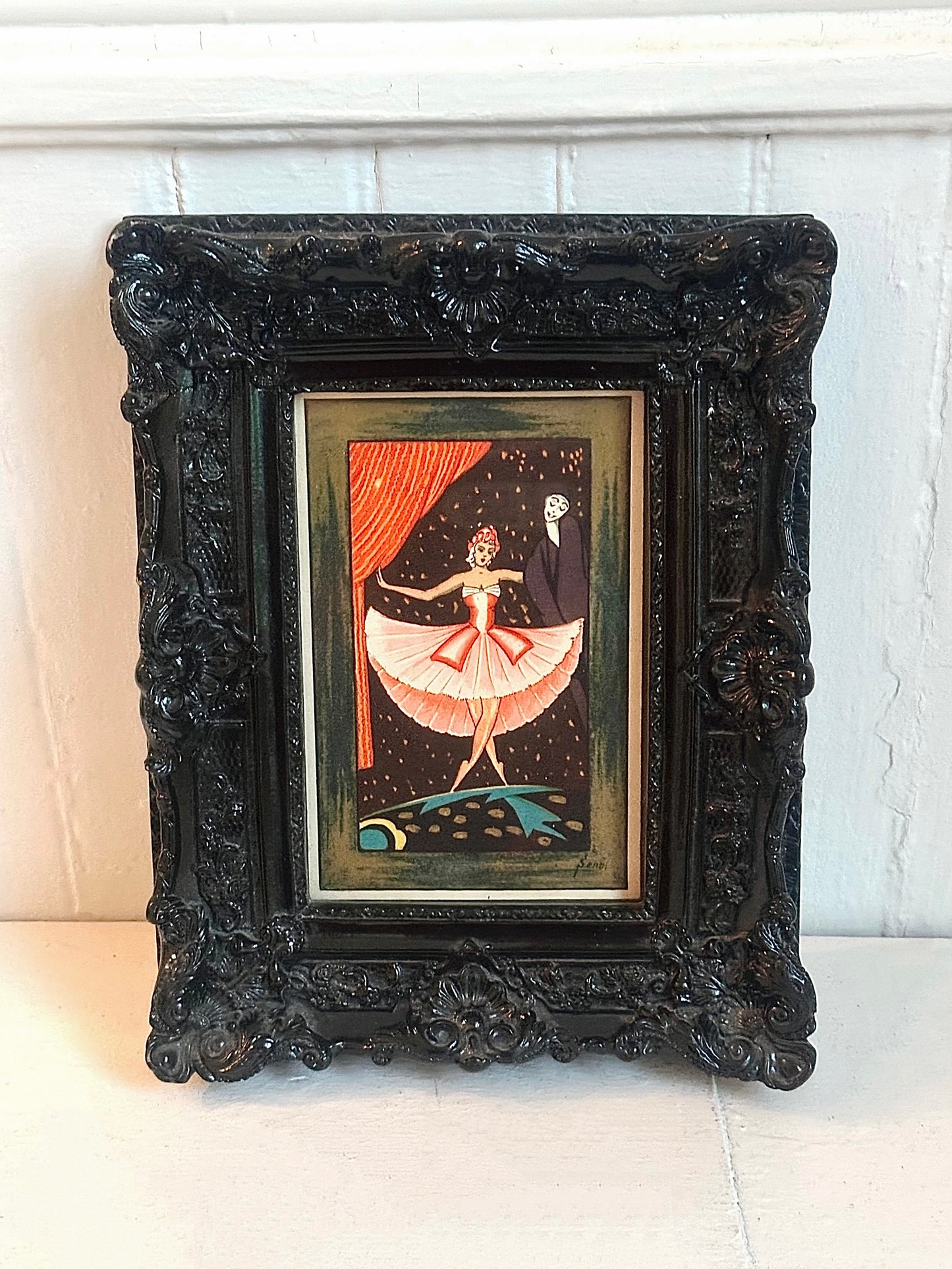 Vintage Ballerina & Pierrot Clown Framed Postcard