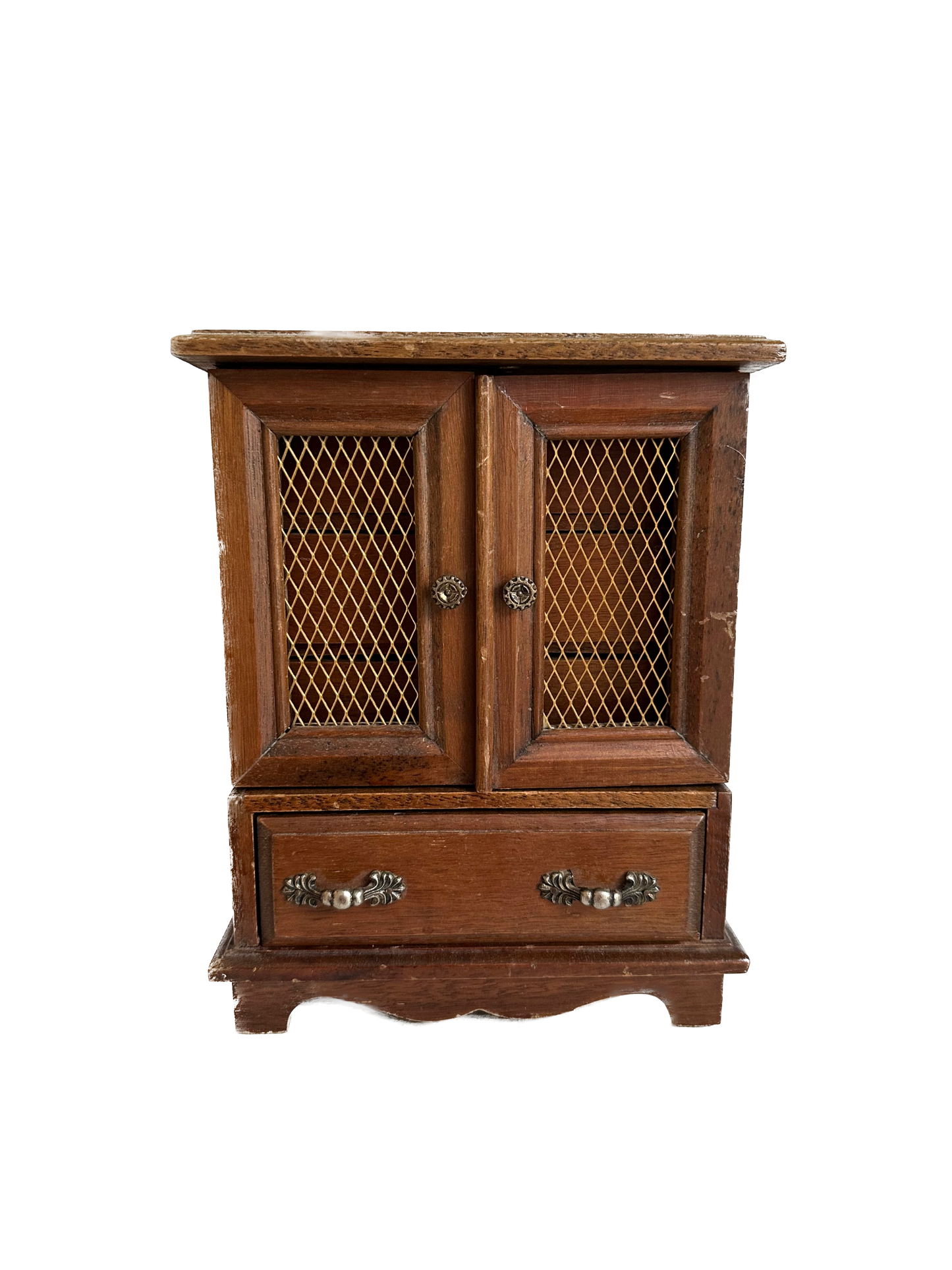 Vintage Wood Armoire Jewelry Box with Doors