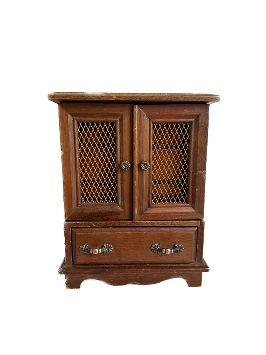 Vintage Wood Armoire Jewelry Box with Doors