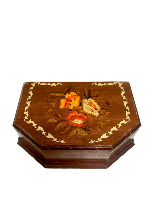 Vintage Floral Wood Jewelry Box