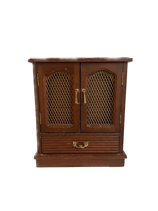 Vintage Wood Armoire Jewelry Box with Doors