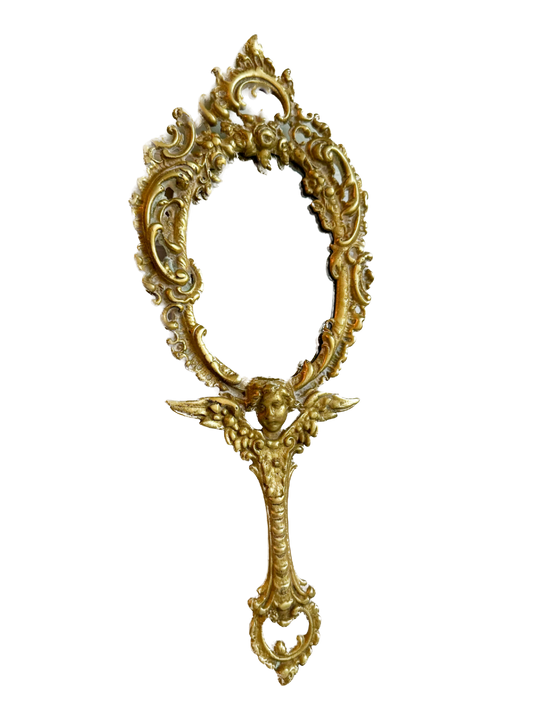 Vintage Ornate Cherub Hand Mirror