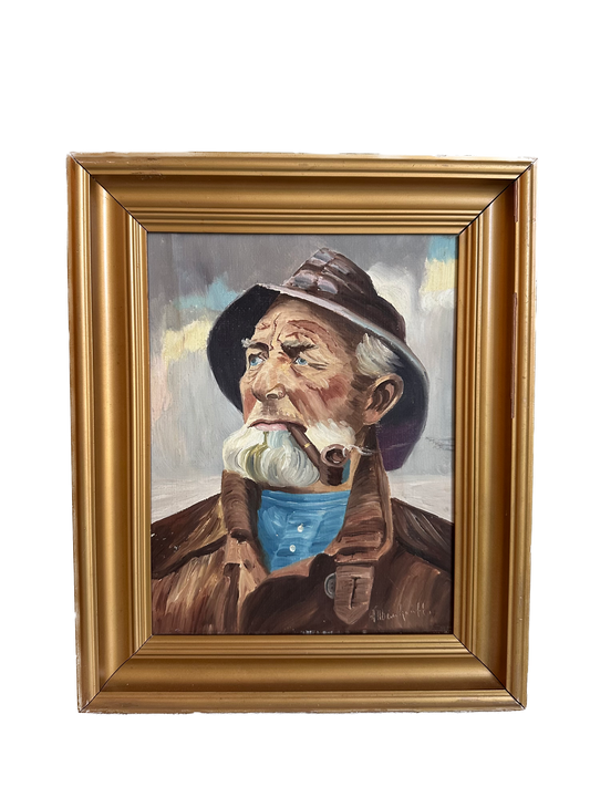 Vintage Fisherman Original Oil Painting