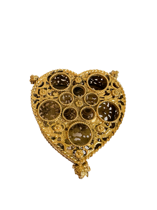 Vintage Gold Heart Lipstick Holder with Cherubs