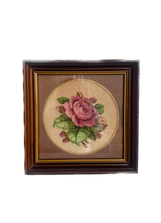 Vintage Rose Framed Needlepoint