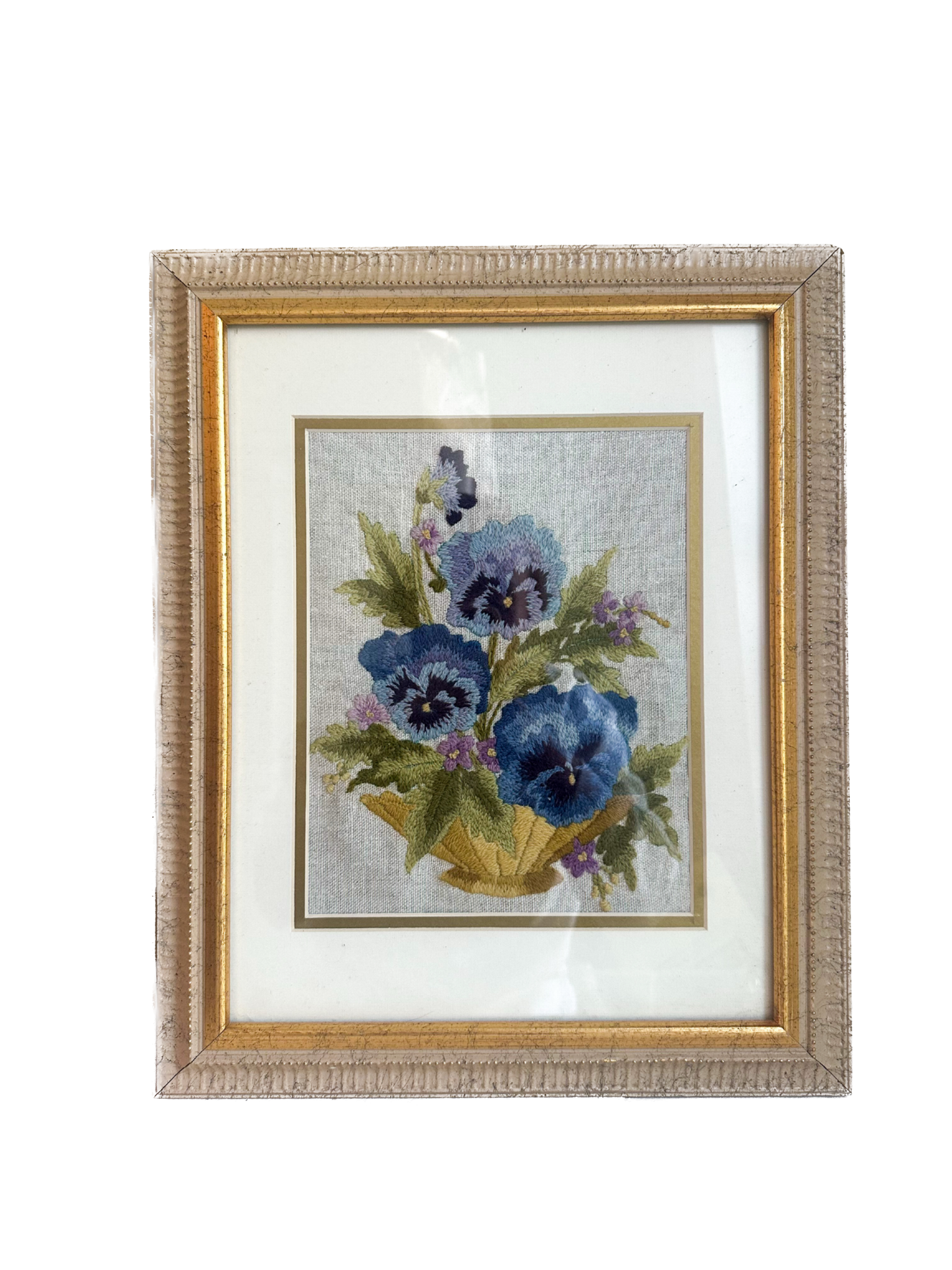 Vintage Pansies Framed Needlepoint