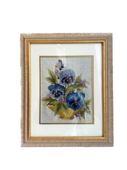 Vintage Pansies Framed Needlepoint
